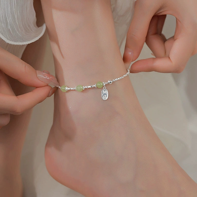 925 Silver Tri Bead Strawberry Quartz Anklet