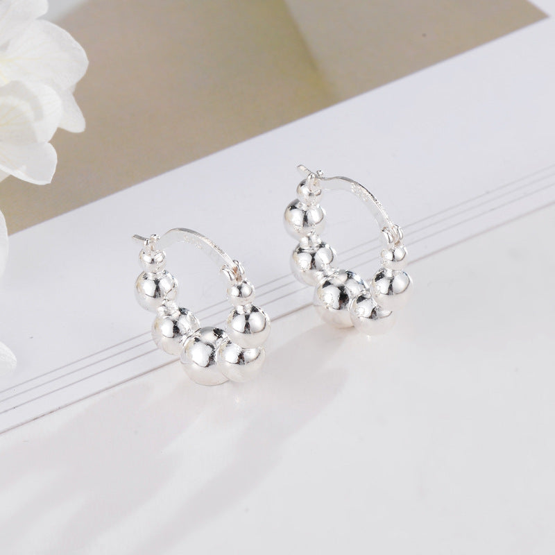 Rhoidum Plated 925 Sterling Silver Beaded Hoop Earrings