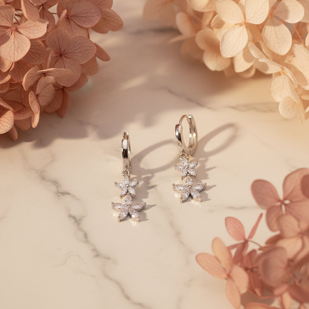 925 Sterling Silver Star Drop Hoop Earrings