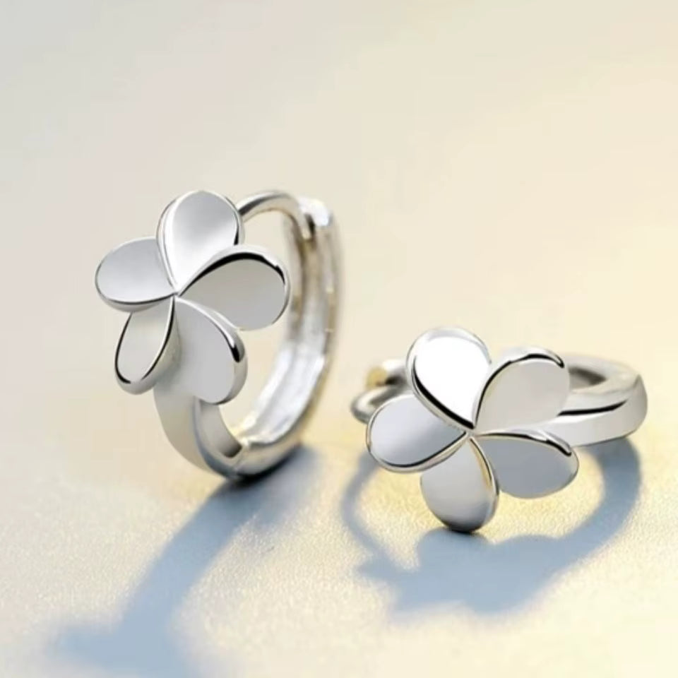 Rhodium Plated 925 Sterling Silver Floral Hoop Earrings