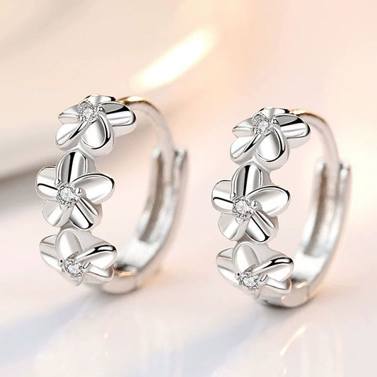 925 Sterling Three Flower Hoop Earrings