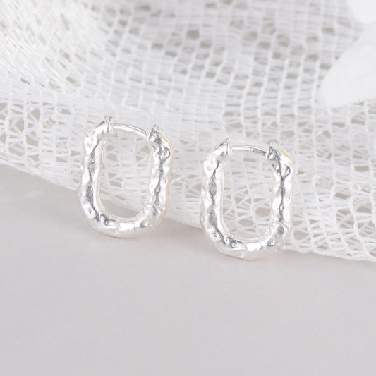 Rhodium Plated 925 Silver Textured Square Hoop Earrings