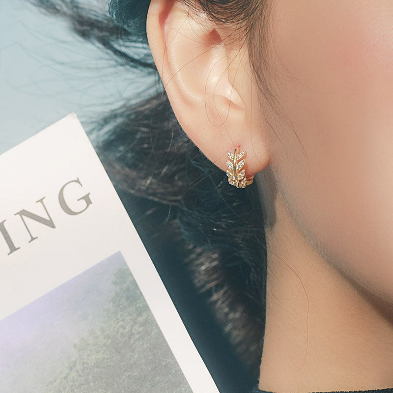Gold Plated 925 Sterling Zircon Leaf Hoop Earrings