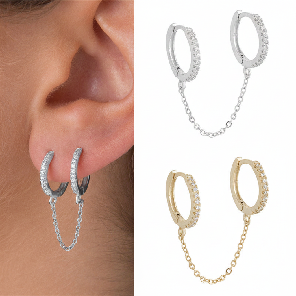 Rhodium Plated 925 Sterling Silver Double Hoop Earrings