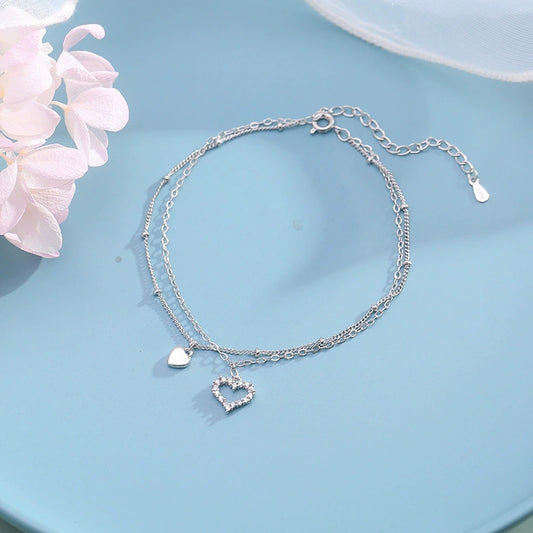 Rhodium Plated 925 Silver Layered Chain Anklet