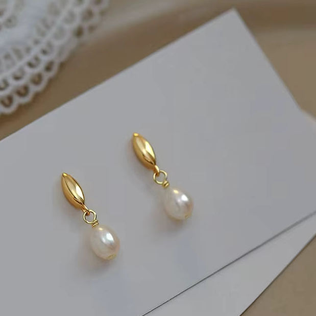 Gold Plated 925 Sterling Silver Pearl Drop Earrings