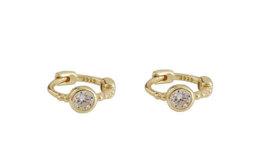 Gold Plated 925 Sterling Round CZ Hoop Earrings
