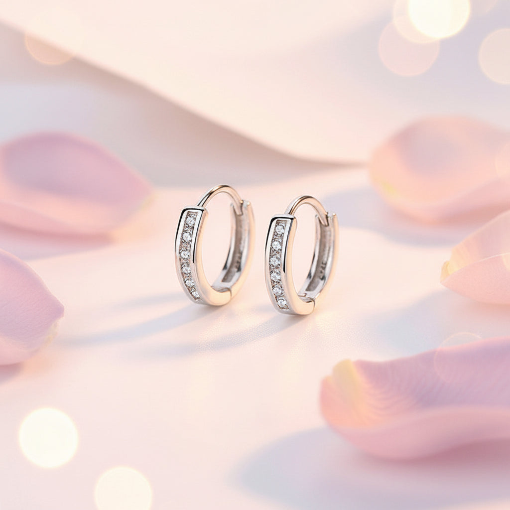 925 Sterling Silver CZ Tiny Hoop Earrings