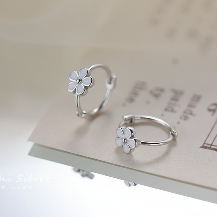 Rhodium Plated 925 Sterling Flower Hoop Earrings