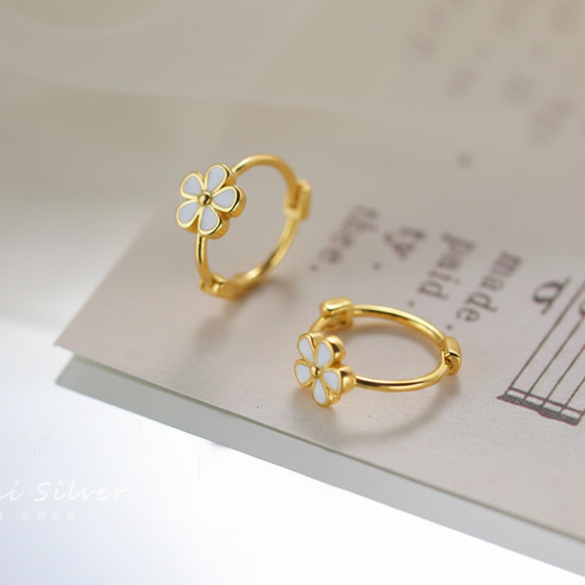 Gold Plated 925 Sterling Flower Hoop Earrings