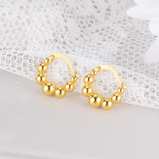 Gold Plated 925 Sterling Silver Beaded Hoop Earrings
