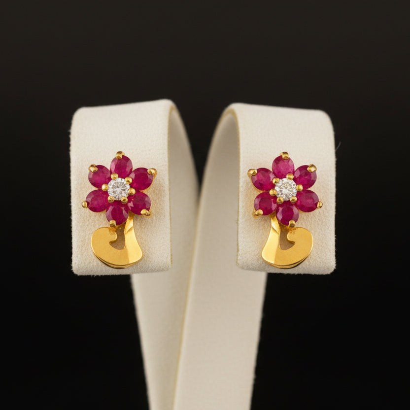 22KT Gold Pink Stud Earrings