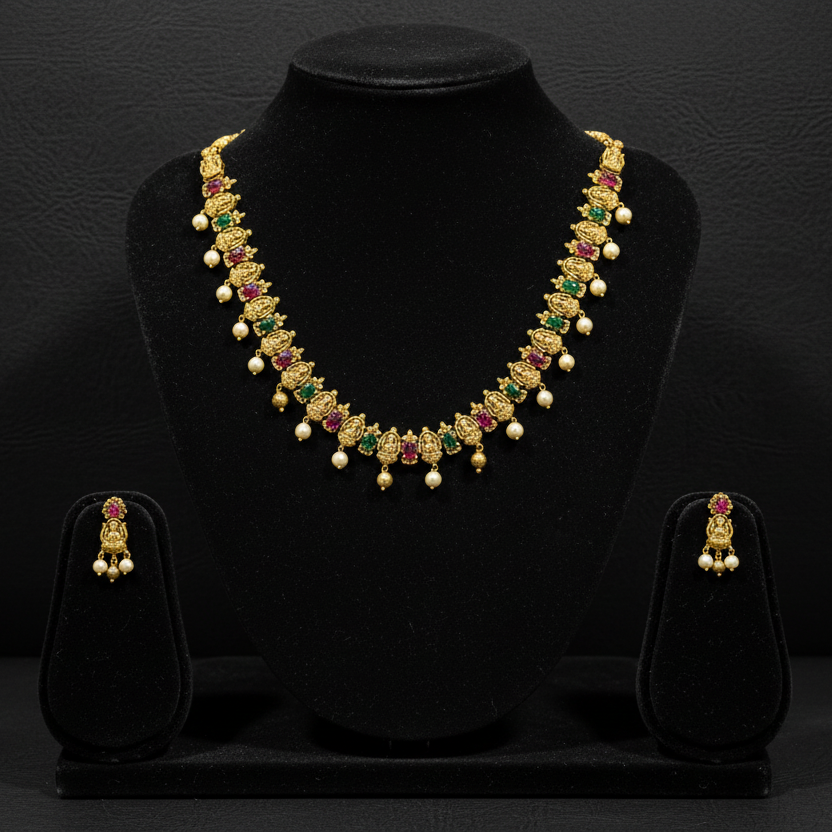 Akshatha CZ Lakshmi Antique Chocker Necklace and Earrings Set