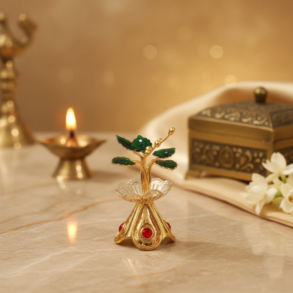 Jamuna Gold Plated Silver Floral Tulsi Plant