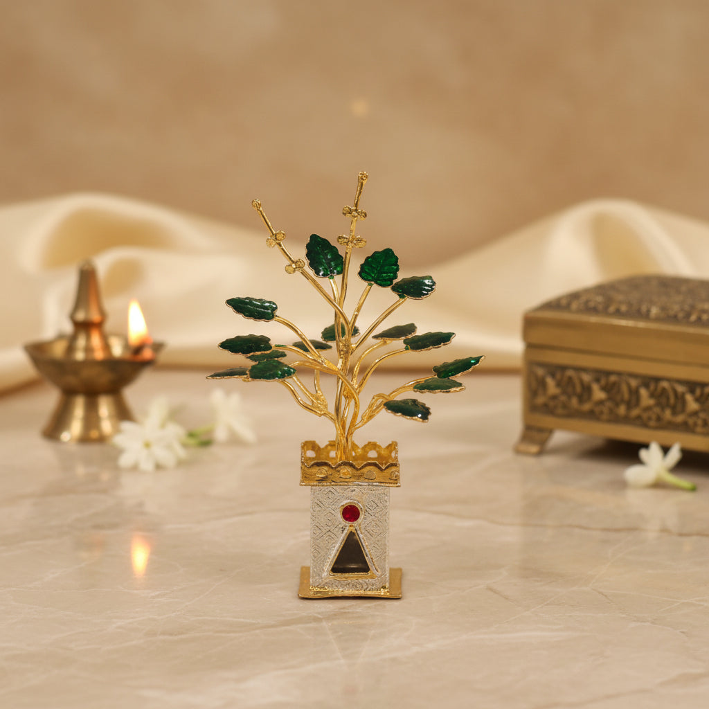 Gold Plated Silver Red Kundan Tulsi Plant