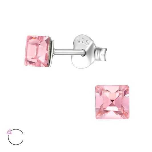 Silver Square Stud Earrings Swaroski Crystals