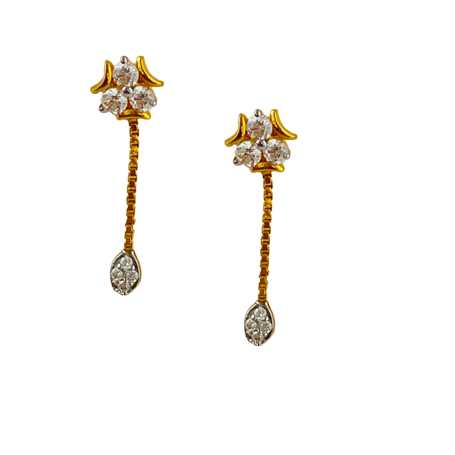 22KT Gold White Stone Drop Earrings