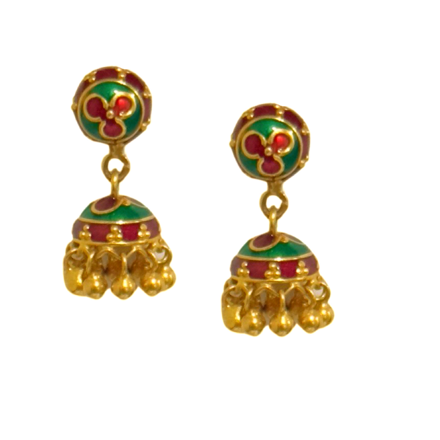 22KT Gold Enamel-Beaded Jumkha Earrings
