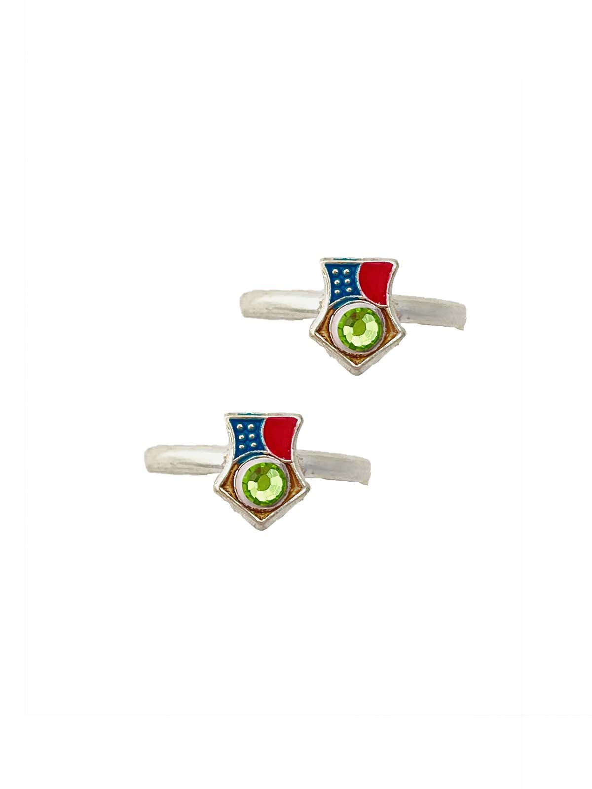 Silver Green Centre Stone Shield Toe Rings