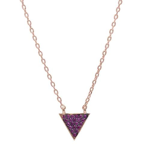 LabTriangle Pave Ruby Silver Pendant Necklace
