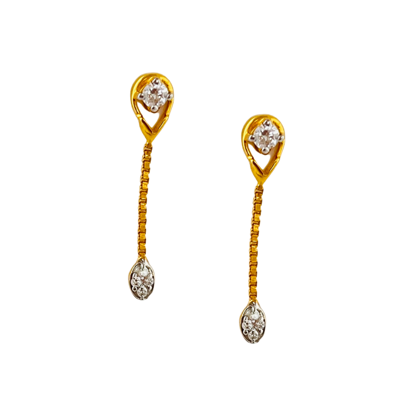 22KT Gold White Stone Tear Drop Earrings