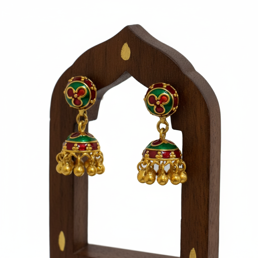 22KT Gold Enamel-Beaded Jumkha Earrings