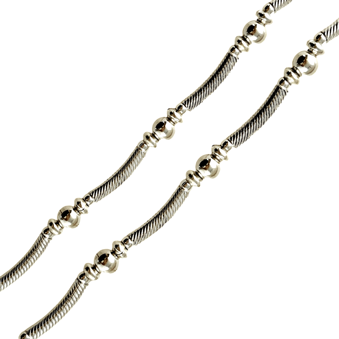 Silver Round And Tube Bead Anklet-10 Inches
