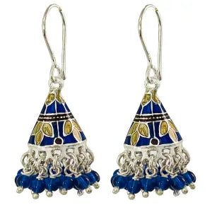 Silver Blue Bead Meenakari Cone Jumkha