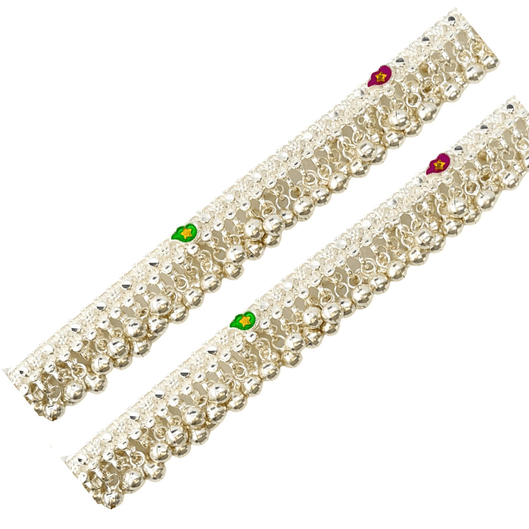 Cloud Star Enamel Pattern Multi Jingle Cluster Jingle Anklets 7.5 Inches 1 Pair