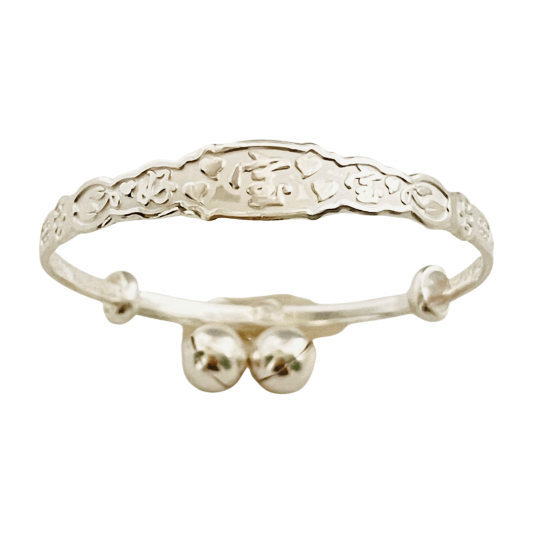 Silver Kids Adjustable Bangle Bracelet With Beads