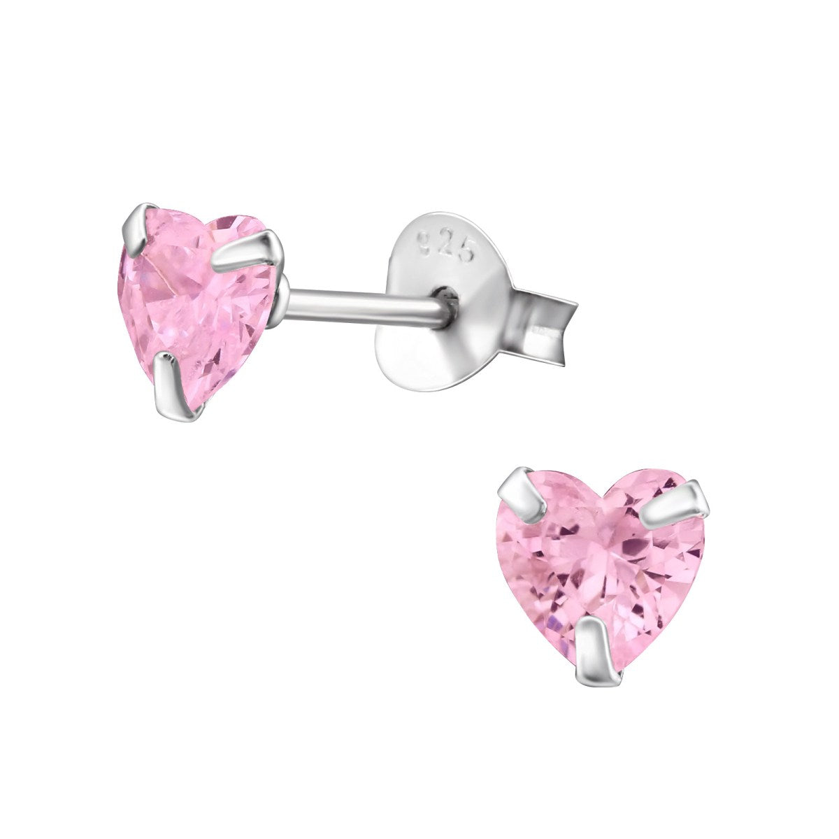 Silver Heart Studs Earrings with Crystals