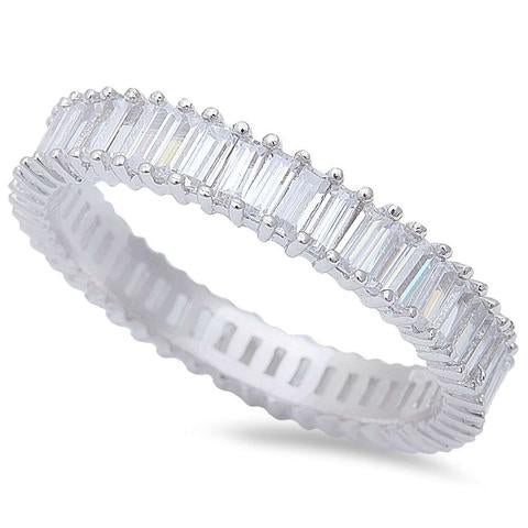 Baguette Cz Fashion Engagement Band .925 Sterling Silver Ring Size 6