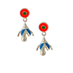 Silver Screw Back Orange Blue Floral Jumkha Earrings