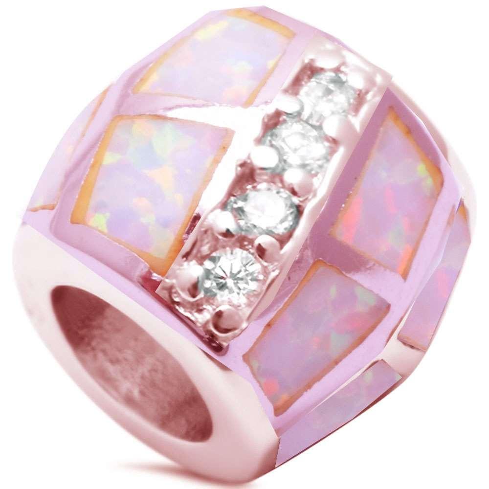 Rosegold Plated Pink Opal CZ Slide Charm Silver Pendant × 1