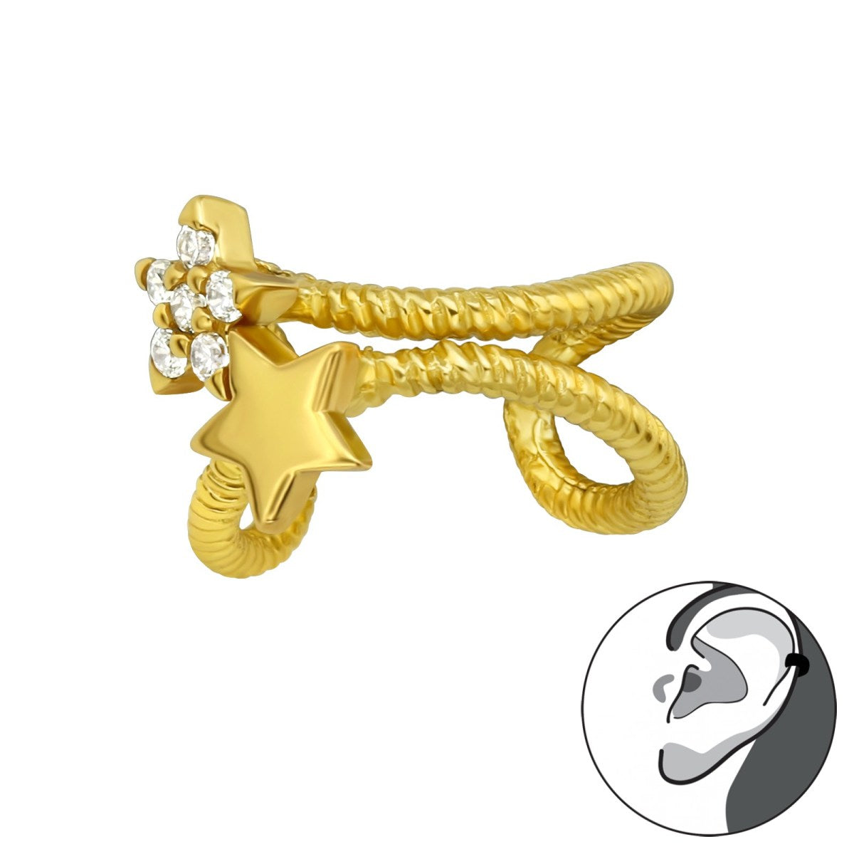Silver Star Ear Cuff with Cubic Zirconia