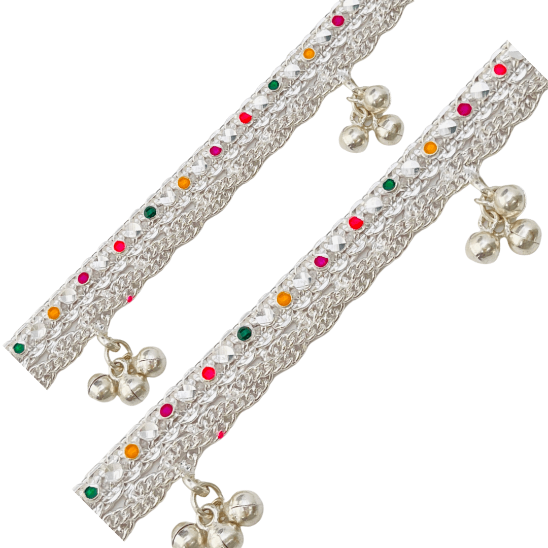 Twisted Chain Dot Pattern three Cluster Jingle Anklets 7.5 Inches -1 Pair