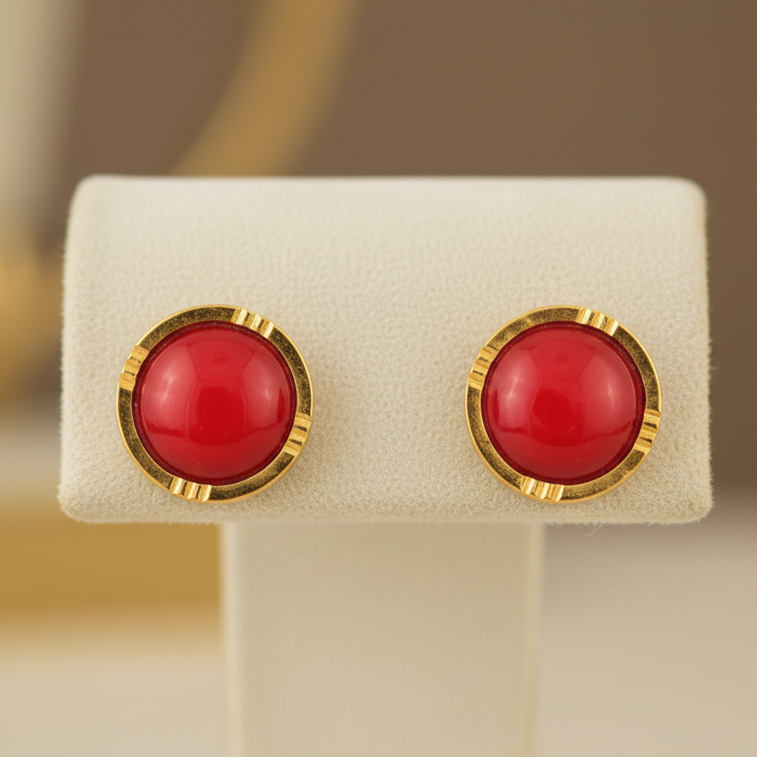 22KT Gold Coral Stud Earrings