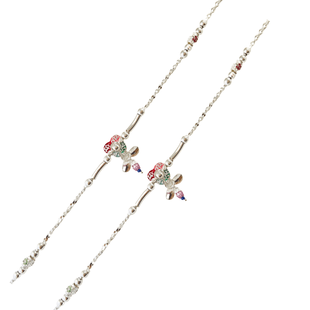 Silver Twisted Chain Bead Anklet-10 Inches
