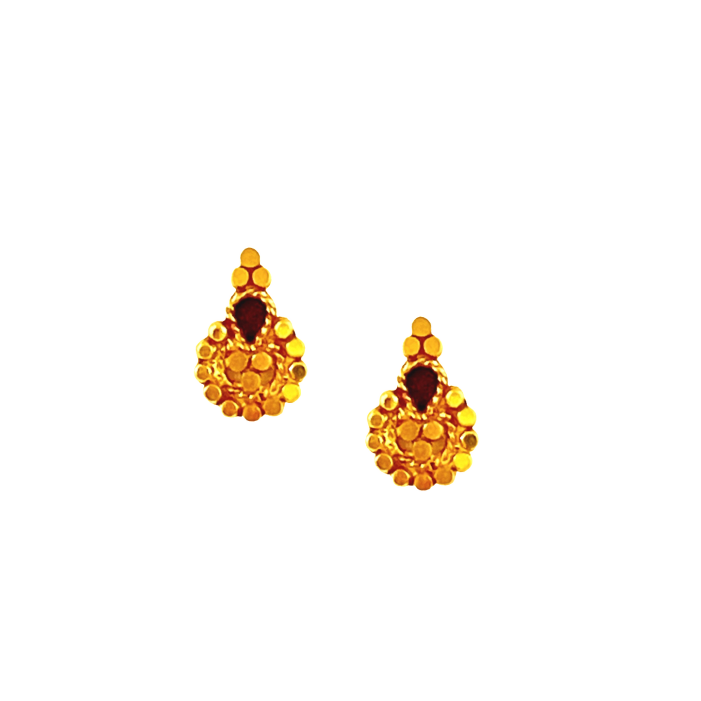 18KT Gold Round Tear Drop Enamel Stud Earrings