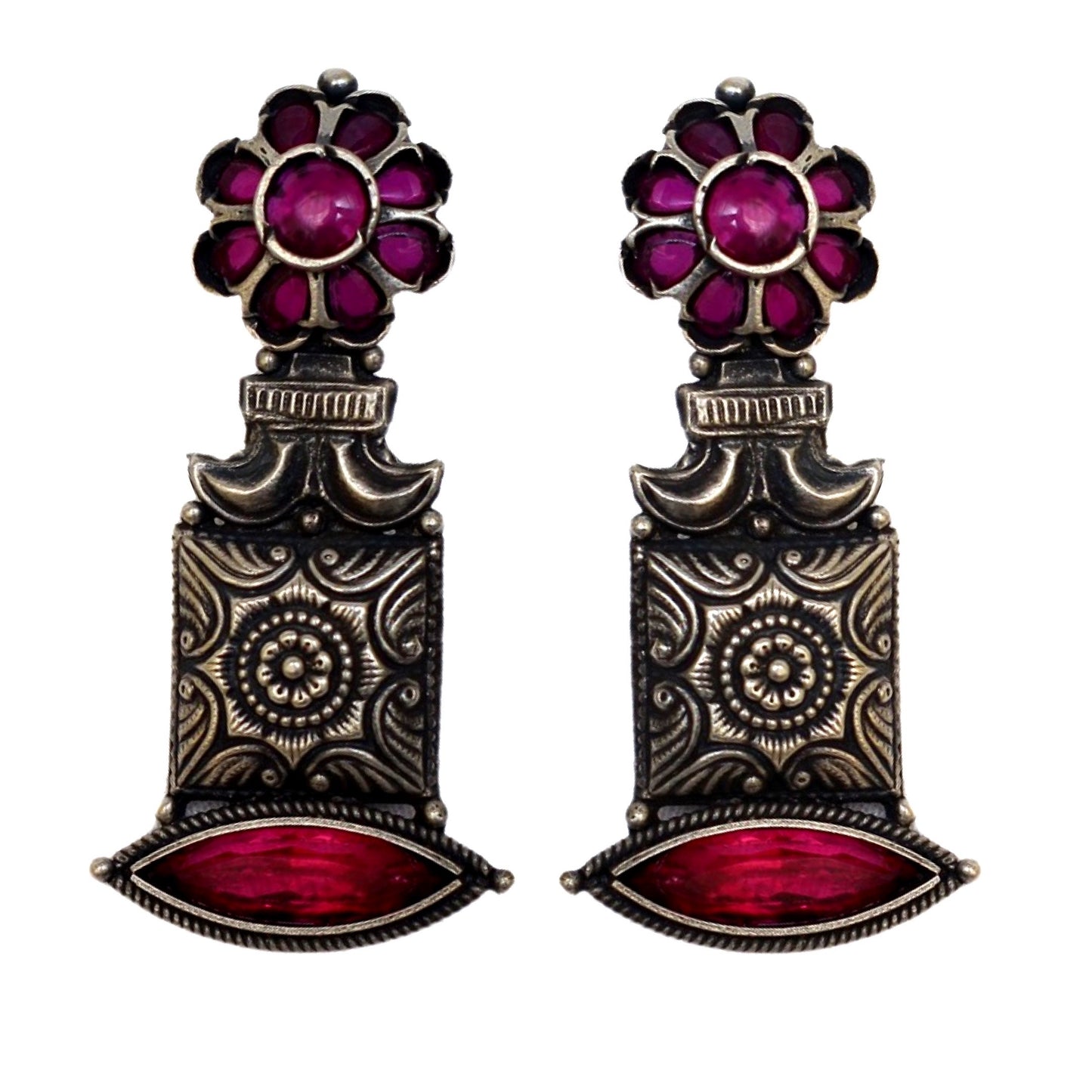 Oxidized Silver Floral Earrings