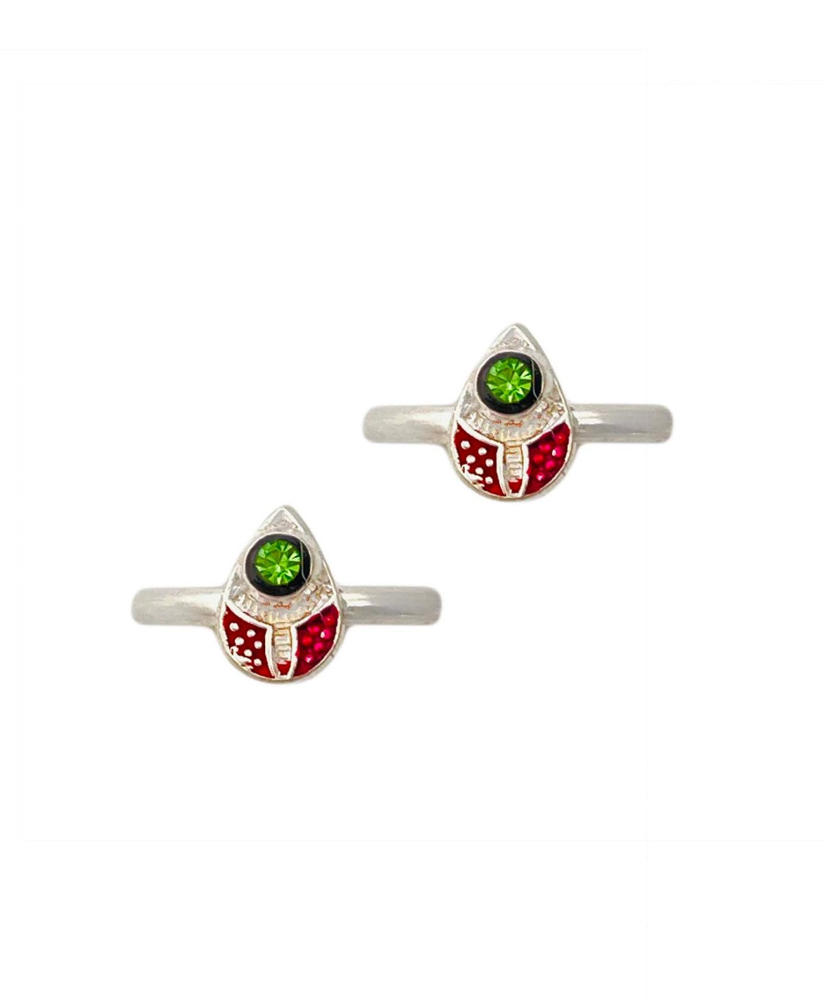 Silver Green Centre Stone Tear Drop Toe Rings
