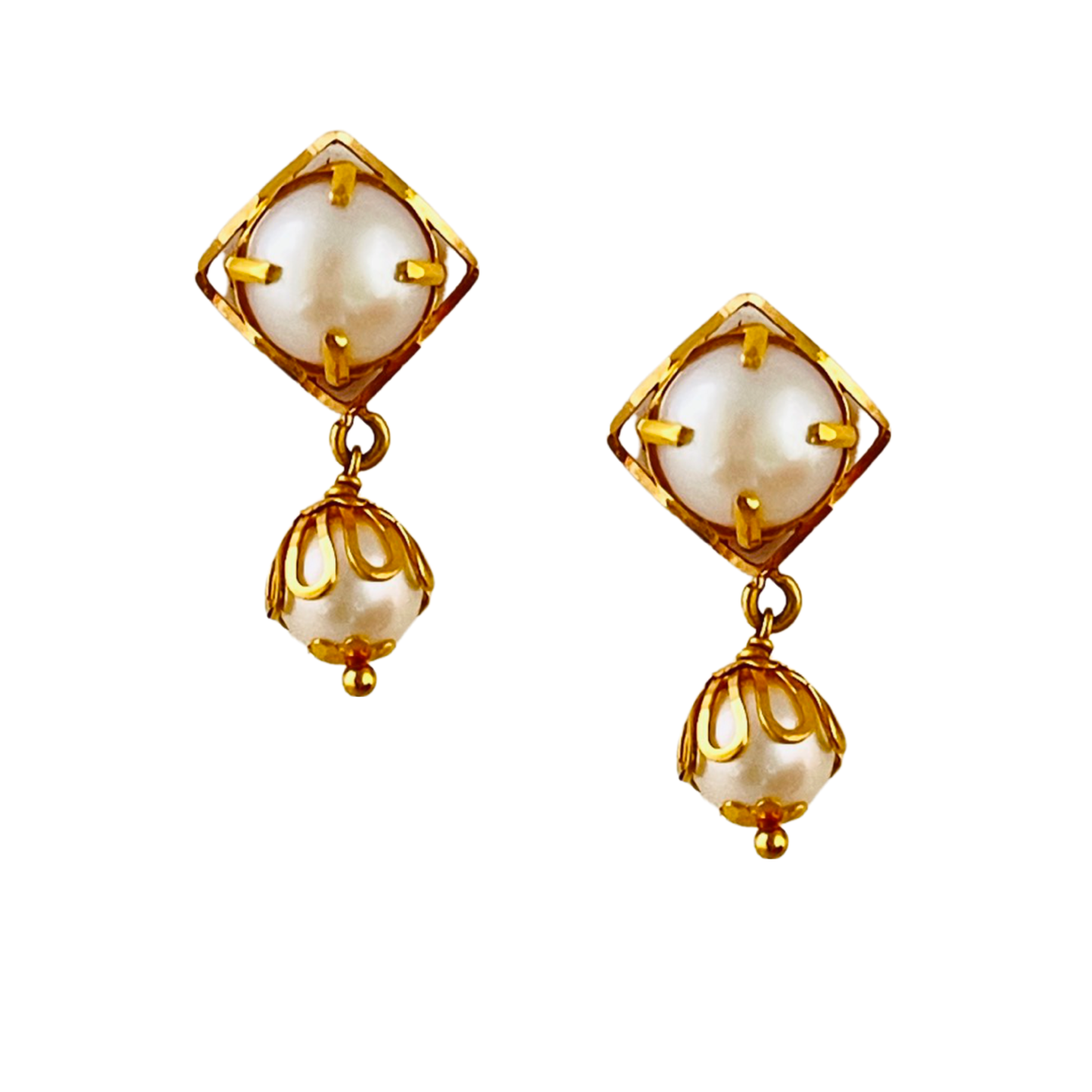 22KT Gold Peral Drop Earrings