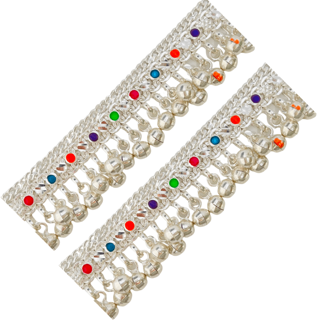 Curb Chain Clover Cluster Knit Multi Jingle Anklet 5.5 Inches-1 Pair