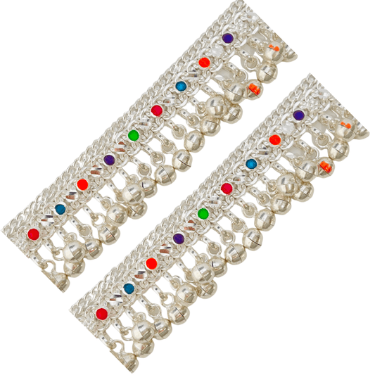 Curb Chain Clover Cluster Knit Multi Jingle Anklet 5.5 Inches-1 Pair