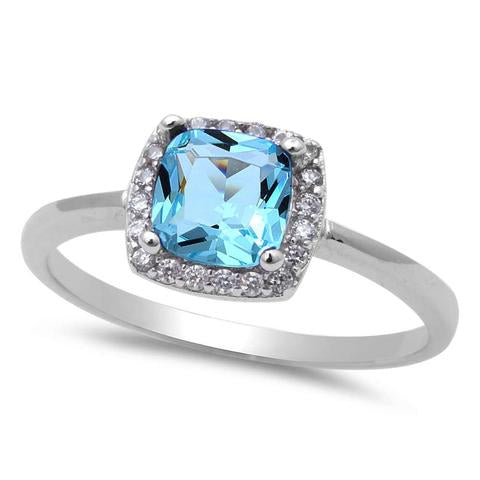 Aquamarine & Cubic Zirconia Fashion .925 Sterling Silver Ring Size 4