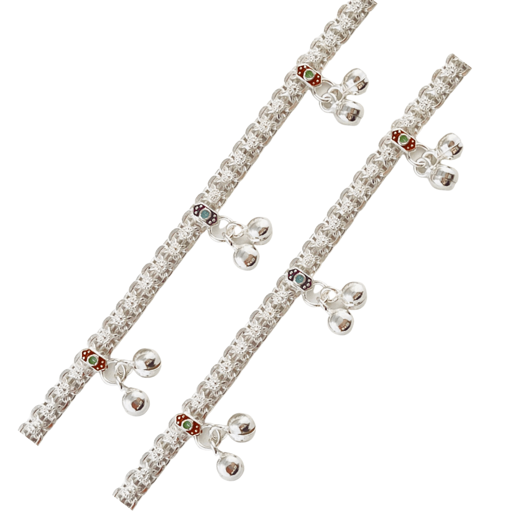 Silver Cross Knit Enamel Pentagon Anklet-8 Inches
