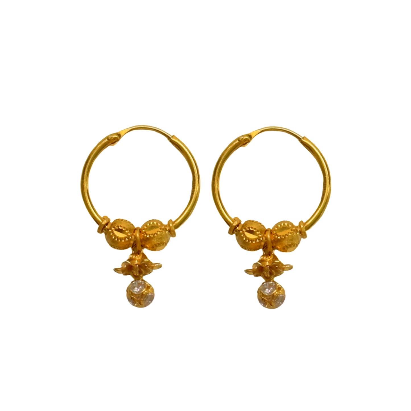 22KT Gold Ball Drop Hoop Earrings