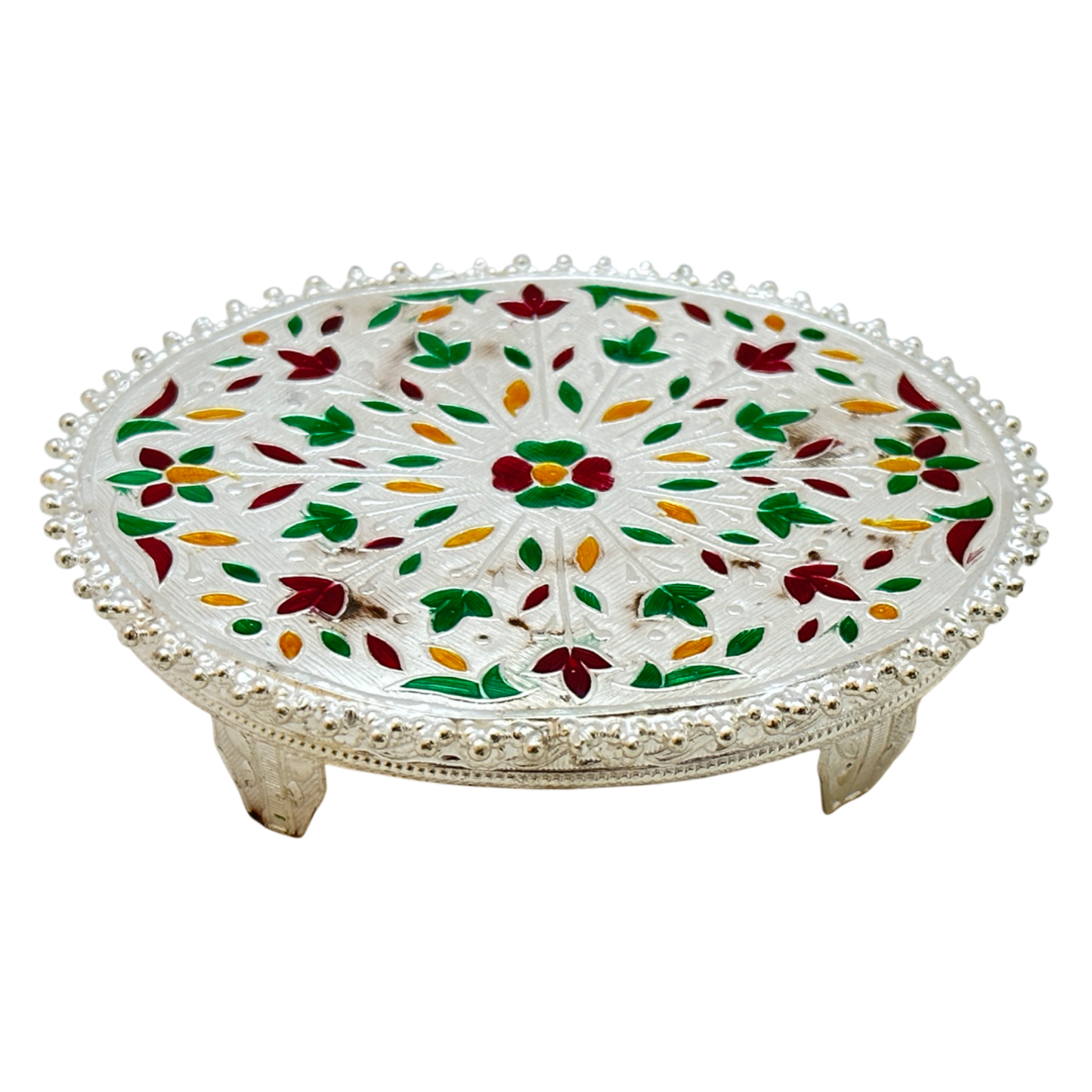 Silver Meenakari Peedam-Oval-4 Inches