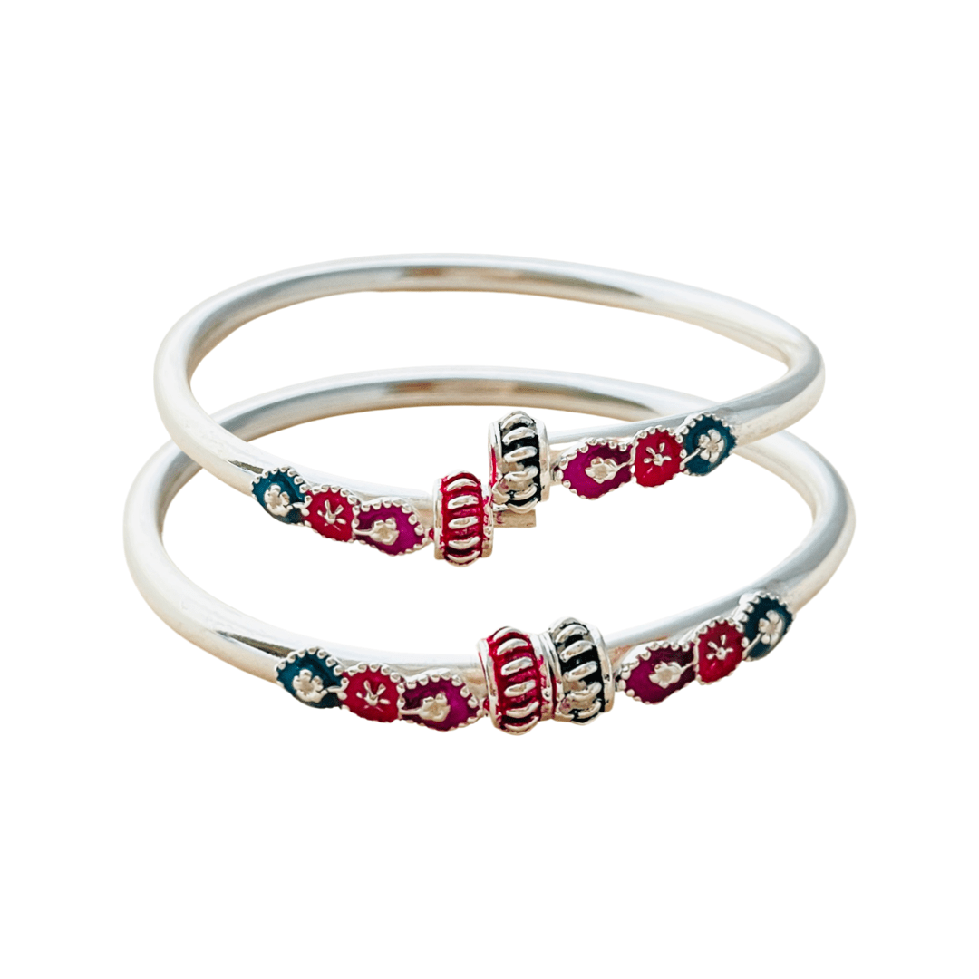 Silver Openable Enamel Pattern Bangles