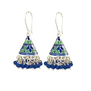 Silver Green and Blue Meenakari Cone Jumkha